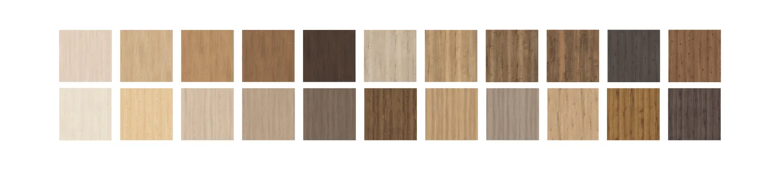 Nuancier des finitions bois : échantillons de placages et stratifiés du clair au foncé